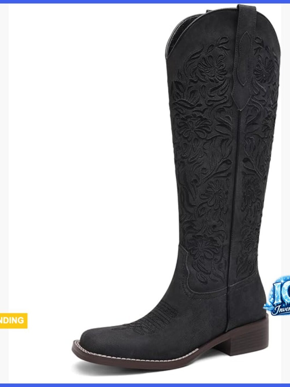 Embroidered Cowboy Boots Knee High Western Square Toe Pull On